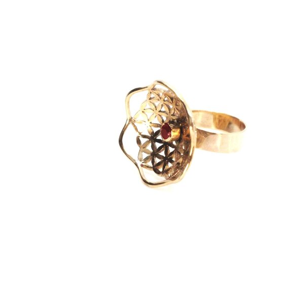 FLOWER OF LIFE GOLD RING WITH REAL RUBY - Picture 3 of 6